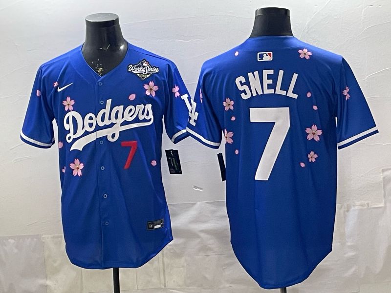 Men Nike 2026 Los Angeles Dodgers #7 Snell Blue Sakura Edition Game MLB Jersey 007->los angeles dodgers->MLB Jersey